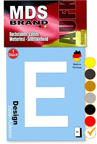 MDS Brand 10cm Design Buchstaben Aufkleber Selbstklebende Klebebuchstaben | Wetterfest Alphabet zum Aufkleben für Briefkasten, Auto, Mülltonne, Vinyl Buchstaben für Außen & Innen (Weiss, E)