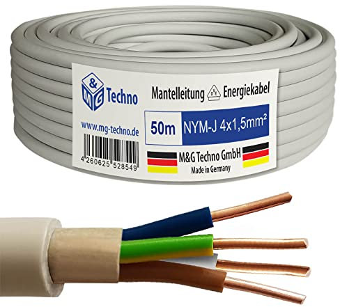 M&G Techno 50m NYM-J 4x1,5 mm² Mantelleitung Feuchtraumkabel Elektrokabel Kupfer Made in Germany