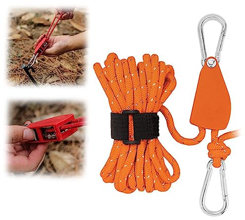Donubiiu Windfestes Seil zur Einstellung der Riemenscheibe, Portable Adjustable Fix Camping Rope, Portable Adjustable Fix Tent High Strength Fast Release Pulley Camping Rope (Orange,Large)