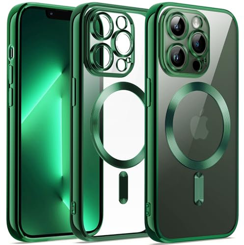 JETech Soft Clear Case for iPhone 13 Pro Max 6.7-Inch, Camera Lens Full Protection, Compatible with MagSafe Wireless Charging, Shockproof Electroplated TPU Phone Cover (Deep Green)