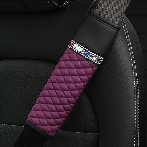 2 Stück Auto Gurtpolster, PU Leder Kristall Glitzer Bling Bling Auto Gurtschutz,Gurtpolster Auto,Polsterung für Sitzgurt im Auto,Gurtkissen Auto Sicherheitsgurt Schulterpolster Schutzkissen,Lila
