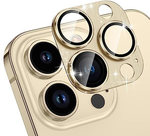 NicMool Protecteur Arrière Compatible avec iPhone 14 Pro/14 Pro Max, Verre Trempé Caméra Protecteur D'écran Alliage Aluminium - Or