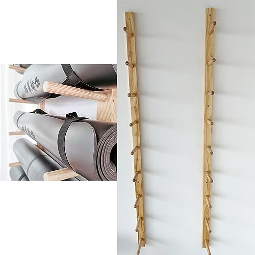 NUNETH Yogamattenhalter Vertikale Yogamatten-Halterung, Wandhalterung, Verstellbarer Yoga-Ständer aus Holz, Wand-Fitness-Aufbewahrungsregal, Wand-Organizer für Zuhause, Fitnessstudio, Studio