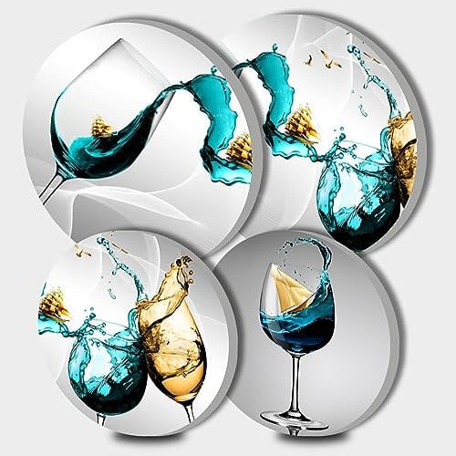 Wine Glass Art Round Metal Hob Covers Set of 4 Stove Cooker Hob Covers for Cookers Gas Stove Protector Cookware Accessories Modern Cooktop Decor