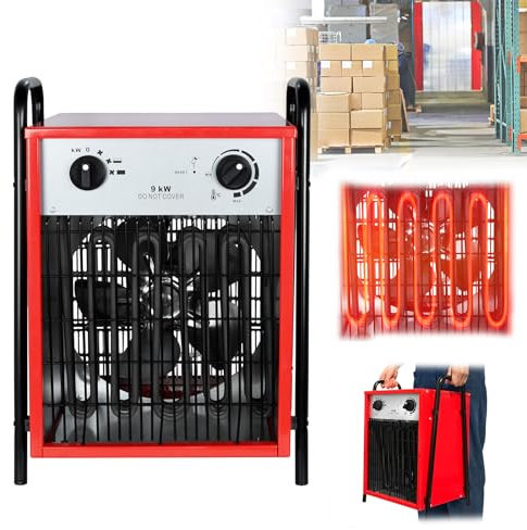 JOIEYOU Heizlüfter, Portabler Elektroheizung Energiesparend mit 2 Heizstufen Ventilatorfunktion, Verstellbarer Thermostat Überhitzungsschutz mit Handhaben 400V Netzspannung, 9kw
