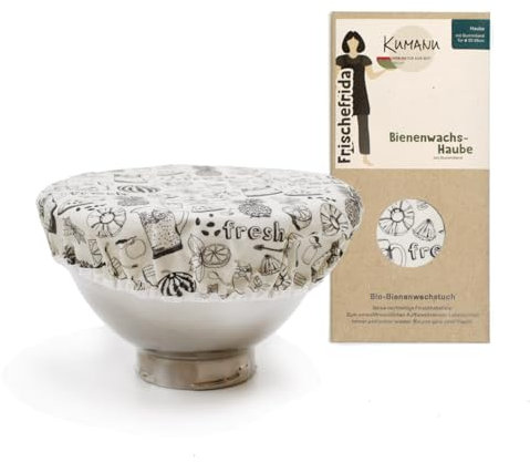 Kumanu | Bio-Bienenwachstuch - Frischhalte-Haube FRISCHEFRIDA | natürliche Frischhaltefolie mit dem Extrahalt | für Schalen von 22-26cm Durchmesser |handgemacht in Tirol (fresh)