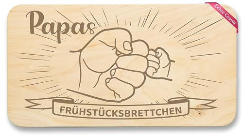 Holz Natur - Frühstücksbrett - Papas Frühstücksbrettchen I Geschenk Papa Weihnachten I Geburtstag I Vesperbrett Papi Gravur - 22x12 - Holz - holzbrett vatertag geschenke für väter vater zum