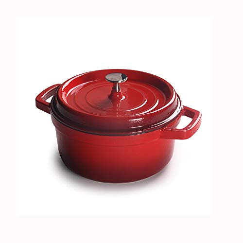 SUNMME Enamel Saucepan Cast Iron Casserole with Lid, Round Mini Pot Cooking Pot Cookware, Red