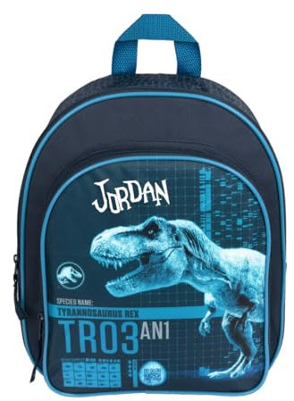 Kindergartenrucksack Dinosaurier TRex Jungen - Personalisiert mit Name - Rucksack Kinder mit Vortasche - 2 Fächer 25x31x10 cm