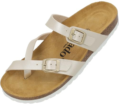 Palado Pantoletten Damen Cres Metallic - elegante Sandalen Made in Spain - bequeme Hausschuhe mit dämpfendem Kork-Fußbett - modische Sommerschuhe Altgold UK4,5 - EU37