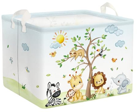 Clastyle 36L Groß Dschungel Tier Aufbewahrungskorb Kinder Weiß Spielzeug Kleidung Aufbewahrungsbox für Kinderzimmer Bad