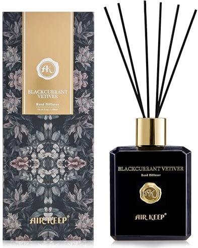 Airkeep Raumduft 300ml, Schwarze Johannisbeere & Vetiver Duft, Duftstäbchen mit 8 Stäbchen, Luxus Lufterfrischer für Zuhause, Büro & Bad