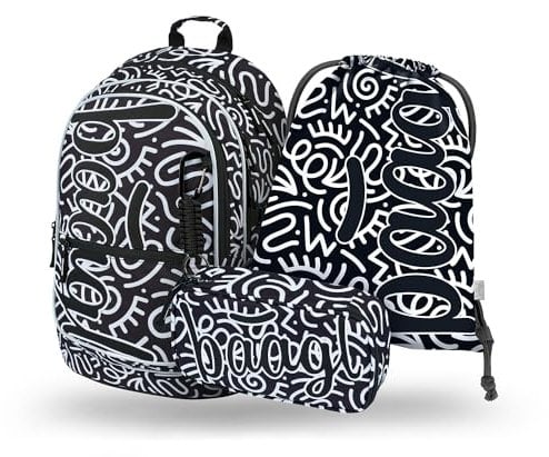 Baagl Schulrucksack Set Jungen Mädchen 3 Teilig, Schultasche für Grundschule Volksschule, Grundschule Ranzen mit Brustgurt, Ergonomischer Schulranzen (Element)
