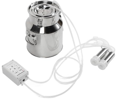 Ziegenmelkmaschine, 14L Edelstahl Eimer Pulsation Vakuum Melker reinigen Plug in Kuh Melkmaschine mit Rückschlagventil für Kühe, Schafe (EU-Stecker)