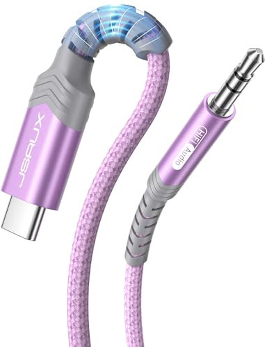 JSAUX USB C auf Klinke AUX Kabel 1M, USBC zu 3,5mm Jack Auto Kopfhörer Adapter Nylon geflochtene Aux Kabel Kompatibel mit iPhone 15 Pro Max/15 Plus, Galaxy S23/S22/S21 Ultra, Huawei P40/Mate40-Lila