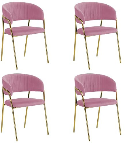 Totò Piccinni Poltrona Poltroncina CAROL in velluto imbottito con struttura e gambe in metallo oro (4, Rosa)