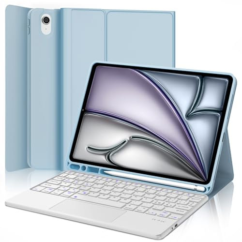 JADEMALL Tastiera con Trackpad per iPad Air 11 (M3/M2) 2025/2024, Italiano ‎QWERTY Tastiera Bluetooth Staccabile con Touchpad per iPad Air 11 M3/M2 2025/2024, Azzurro