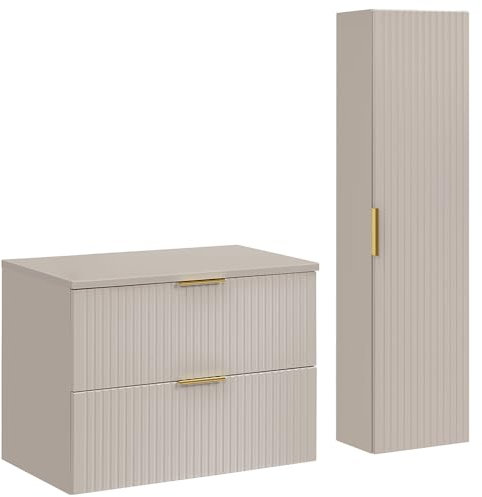 Lomadox Ensemble de meubles de salle de bain avec meuble de lavabo de 80 cm, 2 pièces, en cachemire