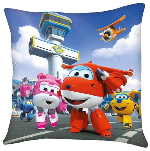 Flughafen | Kinder Deko-Kissen 40 x 40 cm | Super Wings | Wende-Motiv