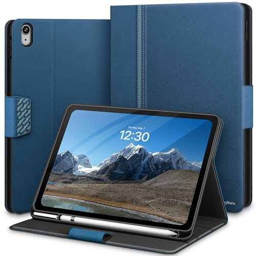 KingBlanc für iPad A16 Hülle 11. Generation 11 Zoll 2025, iPad 10. Generation 10,9 Zoll 2022 mit Pencil Halter, Schutzhülle aus PU-Leder mit Standfunktion, Auto Schlaf/Wach, Magnetverschluss, Blau