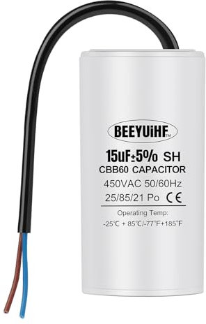 BEEYUIHF CBB60 Condensateur de Démarrage 15µF 50/60Hz 450VAC pour Moteur électrique/Machine à Laver - 38 x 70 mm