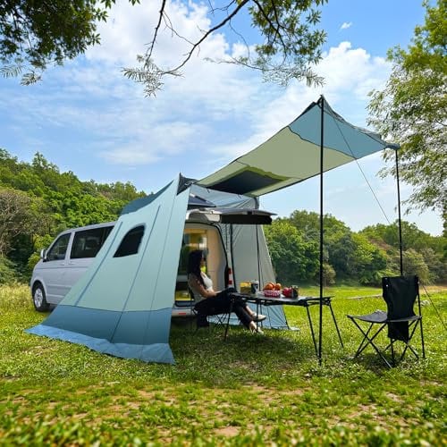Heckzelt Auto für VW T5 T6, 250x200x205CM, Heckklappenzelt für 2-3 Personen, Camping Busvorzelt Autozelt, Heckzelt SPF 50+, Kofferraum Zelt, Heckzelt Caddy, kompakte Limousinen, SUV, Busse, LKW.