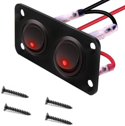 VISSQH Interruptor Basculante Redondo,12V Interruptor de Palanca ON/OFF,Interruptor redondo 12V 20A/24V 10A 2 Gang Panel de Interruptor Basculante para coche, camión,barco,etc(Rojo)