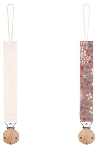 Schnullerkette Stoff Set,Schnullerband Baumwolle,Cotton Schnullerkette MäDchen und Schnullerkette Junge,Schnullerketten mit Buchenholz Clip (2 Stücke