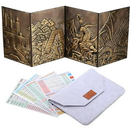 LIEFY The Dragon's Bastion - Brass | DND DM Screen mit epischem 3D-Drachenrelief, 4 Panels | DND Zubehör & Geschenk