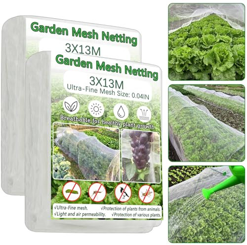 2PCS 3x13M Insect Netting,Fine Mesh Garden Protection Netting for Vegetables Plants Flowers Crops,Row Covers for Raised Bed from Birds Deer Squirrels Barrier Pest