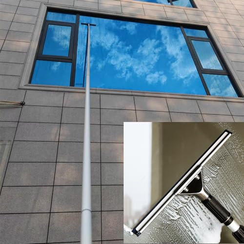 EXCLURA Fensterabzieher 15 M Verlängerungsstange zum Fensterputzen, Superlanges Fensterputzwerkzeug-Set, Verstellbarer Fensterabzieher-Reiniger für Duschglas/Spiegeltür