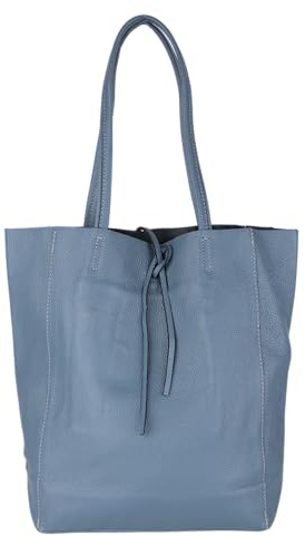 MIRROSI Shopper Damen aus Echtleder – Made in Italy – Henkeltasche & Tragetasche 38x38x16 cm – Einkaufstasche in vielen trendigen Farben – passt für A4-Ordner (Jeansblau)