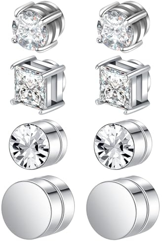 Gojewen Magnet Ohrringe Magnetischer Ohrstecker Fake Ohrrings für Herren Mann Damen Silber Schwarz Magnetic Earrings