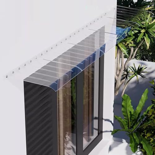 Door Canopy Awning Outdoor Porch Window Rain Shelter Cover Clear Thicken Polycarbonate Sheet Awning, Load-bearing 200kg, Rain And Snow UV Protection(Facade,60x180cm/24x71)