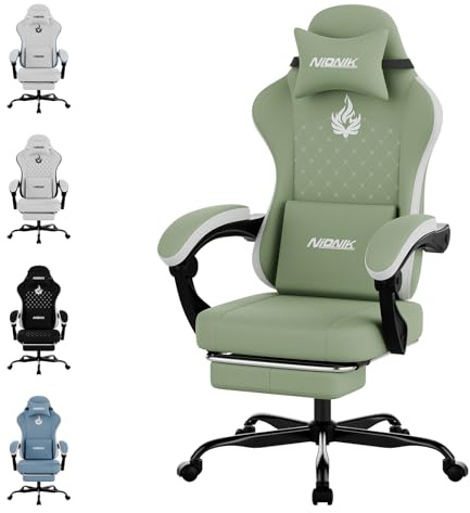 NIONIK Gaming Stuhl, Ergonomischer Bürostuhl mit Fußstütze & Lordosenstütze, Höhenverstellbarer Schreibtischstuhl für Erwachsene, PC Gaming Stuhl für E-Sports, E-Sport, Streaming und Homeoffice