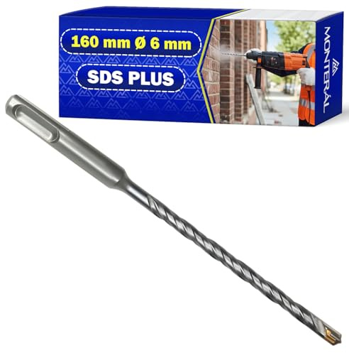 Broca Hormigon SDS Plus Ø 6 mm x 160 mm Fabricada en Acero y Carburo de Tungsteno - Broca para Hormigon se Puede Usar para Ladrillo Paredes Piedra Hormigón Armado - MONTERAL