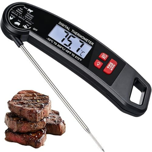 Meat Thermometer, HIKRIDGE Digital Food Thermometer with 1-3s Fast Reading, ±1℃ Accuracy, Waterproof Cooking Thermometer, Magnetic Back for Kitchen Cooking, BBQ, Baking, -50℃ to 300℃