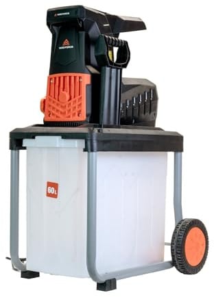 Yard Force 2800W Silent Garden Shredder with Reverse Function, 60L Collection Box, 45mm Cutting Diameter, Large Rear Wheels