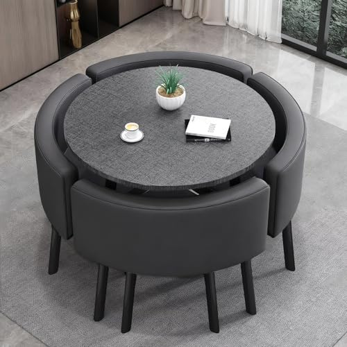 VTELGT Runder Esstisch mit 4 Stühlen, Essgruppe 5-Teilig Komplettset, Küchentisch Sitzgruppe für für Küche, Esszimmer, Wohnzimmer und Büro, 4-6 Sitzplätze (GRAYROUND)