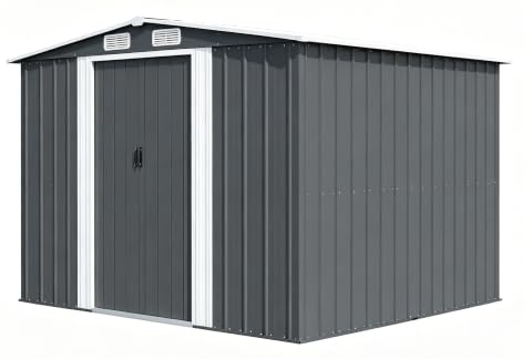 JUMMICO Metall Gerätehaus 8.9m³ Geräteschuppen 235x200x190cm, Gartenschuppen mit Fundament und, Gartenhaus für für Rasenmäher und Fahrräder, Terrasse, Rasen, Schwarz