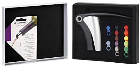 Le Creuset Wine Accessories Gift Set, GS-141, Incl. Leverpull Corkscrew and Wine-Glass Markers, LM150+WA151, Shiny Grey, 59210024700028