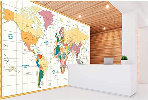 Fotomural Vinilo Pared Mapamundi Político Fondo Beige | Fotomural para paredes | Mural | Vinilo Decorativo | Varias Medidas 350 x 250 cm | Decoración comedores, salones, habitaciones...