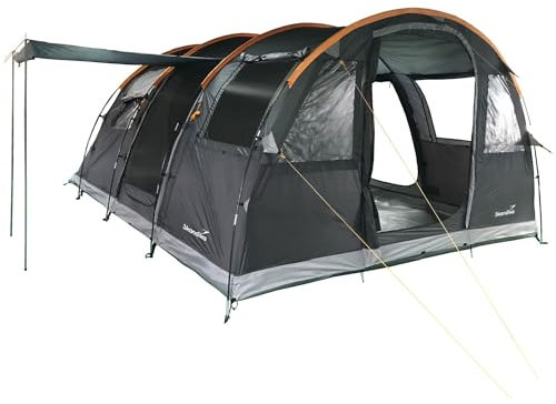 Skandika Tunnelzelt Gotland 5 Sleeper Protect | Camping Zelt für 5 Personen, eingenähter Zeltboden, mit dunkler Schlafkabine schwarz beschichtet, Wassersäule 5000mm | Zelte, Familienzelt, Campingzelt