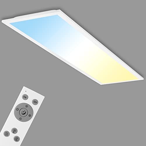 BRILONER - LED Deckenlampe mit Fernbedienung, flach, dimmbar, einstellbar von warmweiß bis kaltweiß, Lampe, Deckenleuchte, Wohnzimmerlampe, LED Panel, Schlafzimmerlampe, 100x25x6 cm, Weiß