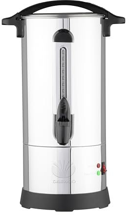 FINE ELEMENTS 10L Capacity Urn Boiler (950W, 220-240v 50hz Type G UK Plug) with Stainless Steel Lid & Base and Lockable Lid, External Water Gauge, Plastic Water Tap and Cool Touch Handles