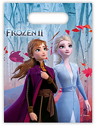 Procos 91130 - Party-Beutel Frozen 2, 6 Stück, Größe 23 x 16,5 cm, mit Tragelasche, Tüten, Give-Away, Gast-Geschenk, Geburtstag, Mottoparty