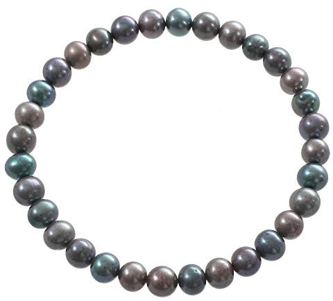 Jewel24 Damen Perlenarmband mit Süßwasserzucht-Perle 18 cm Flex-Armband bronze petrol