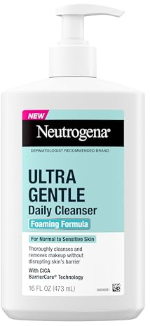 Neutrogena Ultra Gentle Foaming Facial Cleanser, Fragrance Free Hydrating Face Wash for Sensitive Skin, Daily Non Over Drying Makeup Remover, Hypoallergenic, Soap & Dye Free, Non-Comedogenic, 16 Fl Oz