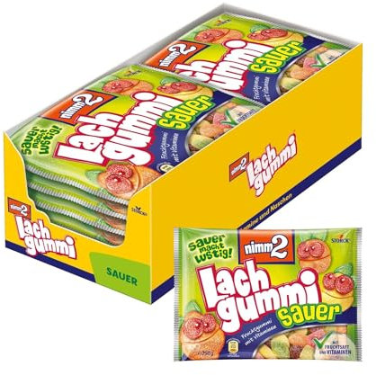 nimm2 Lachgummi Sauer – 15 x 250g – Saure Fruchtgummis mit Fruchtsaft und Vitaminen