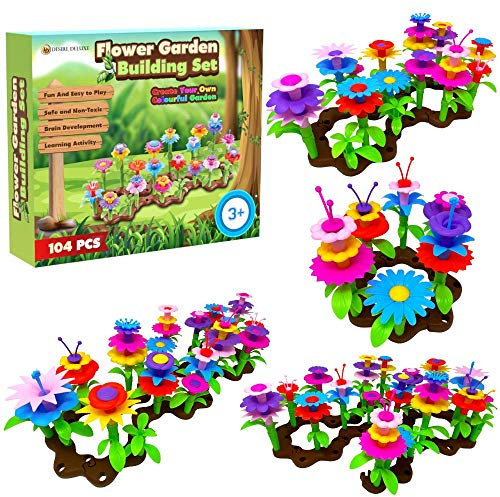 Desire Deluxe Girls Toys for 3 Year Old Girl Flower Garden Toy Building Blocks Set for Baby, Children - Indoor & Outdoor Floral Arrangement for Kids 104pc